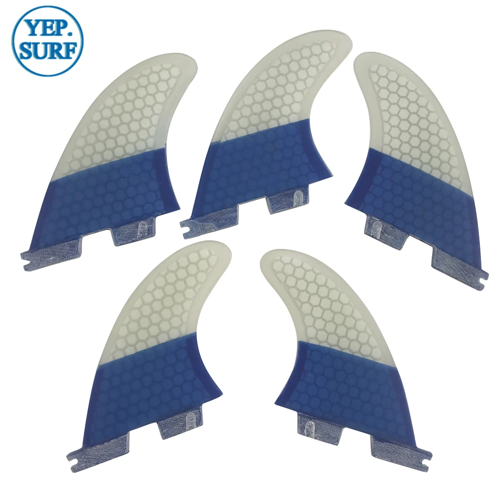 Aletas de tabla de Surf FCS2 K2.1 aletas tri-quad Surf FCSII color azul y blanco Quilhas aletas de panal - 1