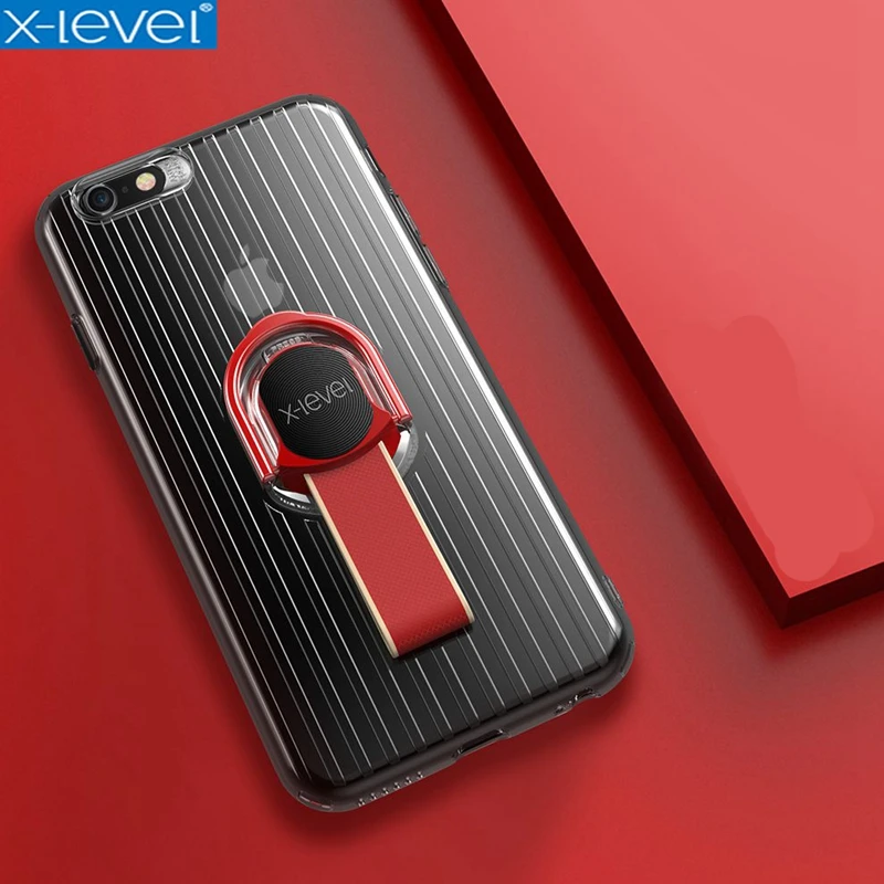Beste X Niveau Koffer Cases voor iPhone 7 Plus antiklopmiddelen Band Ring Houder Stand TPU Soft Cover Case voor iPhone 7