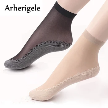

Arherigele 5pair Summer Woman Socks Elastic Short Wear-Resistant Bottom Breathable Female Ankle Sock Transparent Thin Lady Socks
