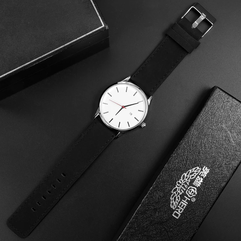 Модные простые мужские часы с полным календарем наручные часы мужские деловые коричневые кожаные кварцевые часы мужские часы