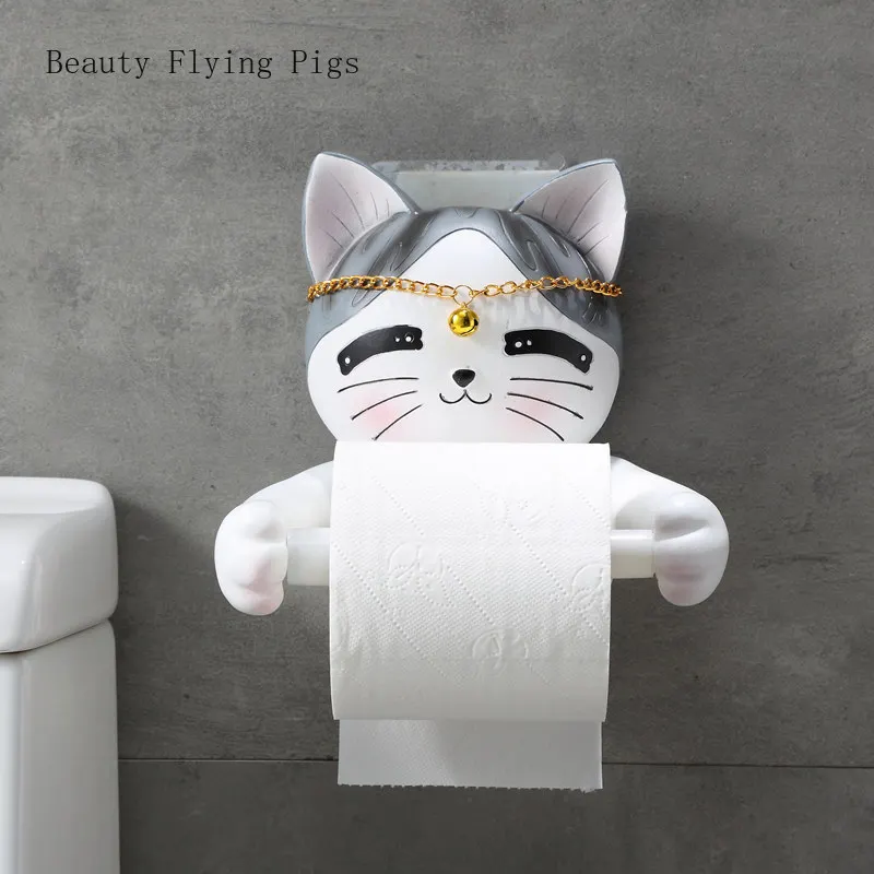 Creative Cartoon cat Tray Free Punch Bathroom Home Decor Toilet Tissue Rolls of Tissue Box Rack,Pig 