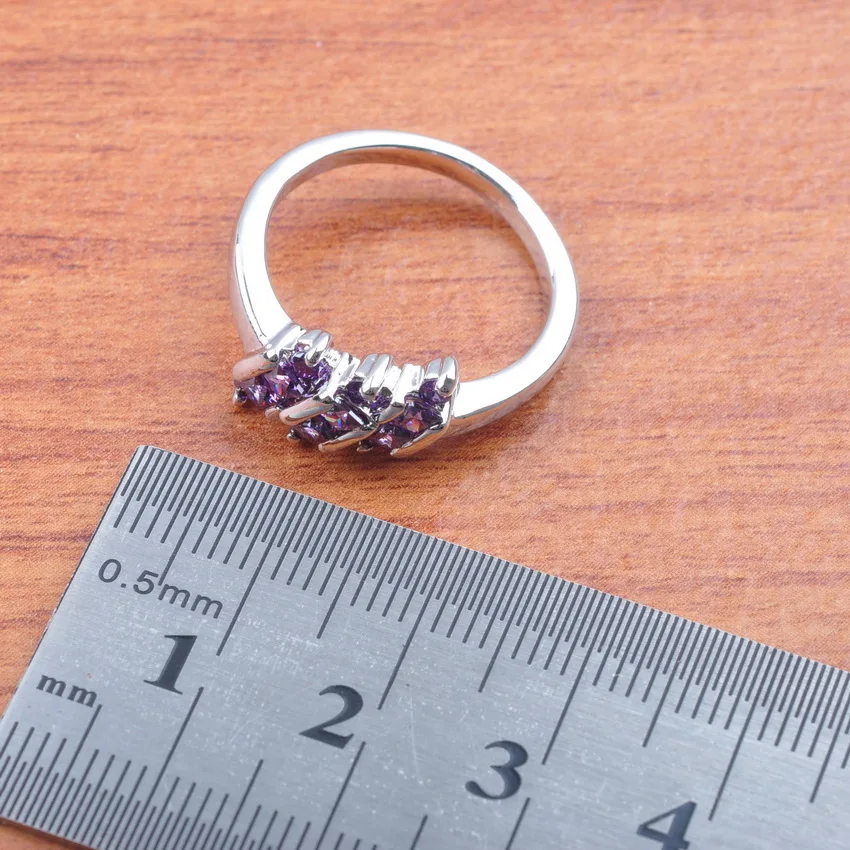 Набор украшений из серебра 925-й пробы Фиолетовый Кристалл Свадебная вечеринка подарок ювелирные изделия для женщин Костюм CZ серьги ожерелье кольца браслет JS0545