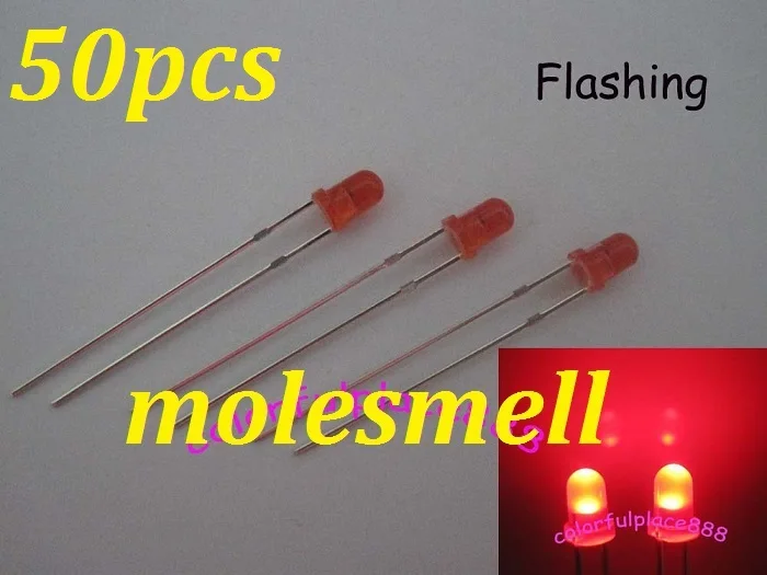 Spedizione Gratuita 50 Pz 3Mm Rosso Diffuso Rotondo Auto Flash Lampeggiante Led Lampeggiante Led Luminosi Luce 3Mm Lente Rossa Led Lampeggiante