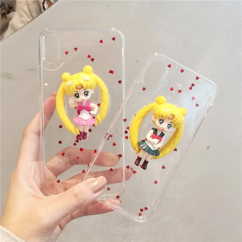 

Cute Bling Sailor Moon Cover For iPhone XS Max 3D transparent Phone Cases for iphone X XS XR 6 7 8 plus Cartoon Back Cover Capa
