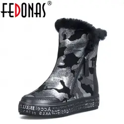 FEDONAS/модные женские зимние сапоги, теплые шерстяные зимние сапоги из натуральной кожи, женская обувь на платформе, золотые, серебряные