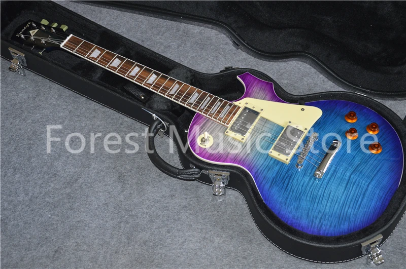 

Hot Sale Solid Mahogany Guitar Body Suneye LP Standard Style Electric Guitars In Blue AND Purple With Guitar Case Free Shipping