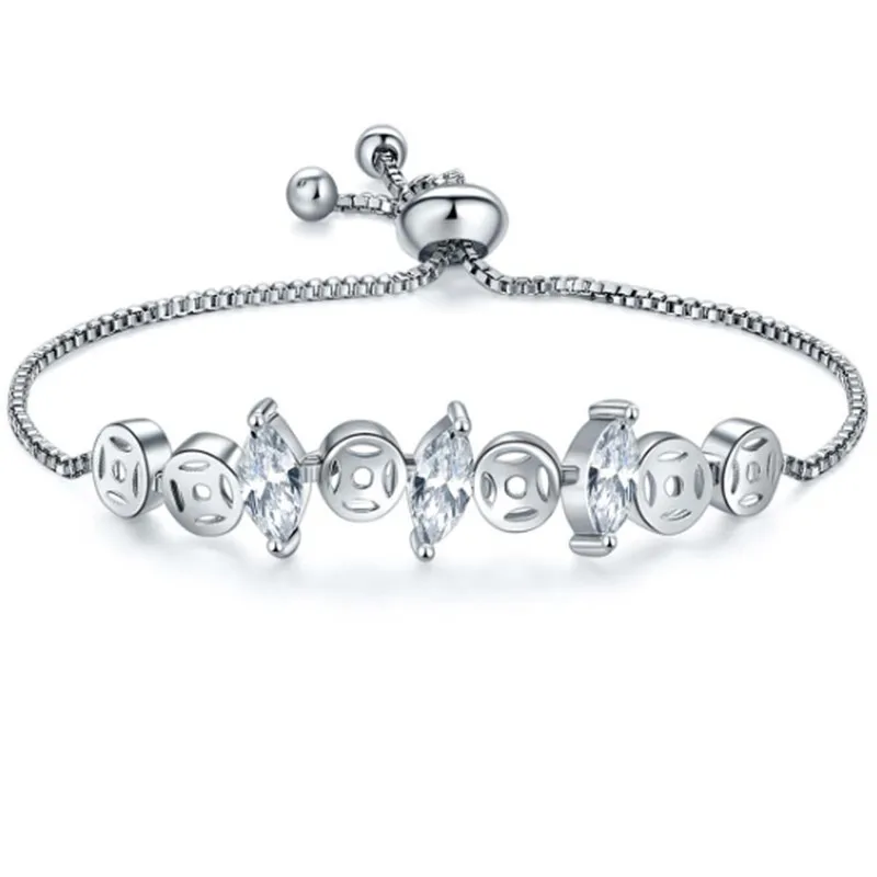 

Rome Charm Adjustable Bracelets For Women Cubic Zirconia Stainless Steel Chain Bracelet Wedding Jewelry Valentines Day Gift