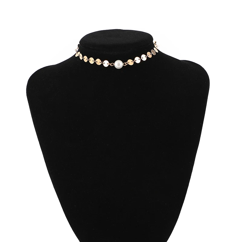 

Shuangsheng 2018 New Fashion Gold choker Coin chain pearl superstar party Necklace For Women's Charm Choker Necklace gife