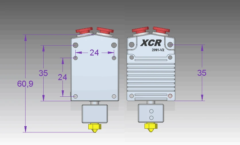 3DSWAY 3D-принтеры часть XCR 2IN1-V2 Цвет коммутации два Цвет NV6 с подогревом 0,4/1,75 вулкан сопла 0,8 силиконовые носки и вентилятор