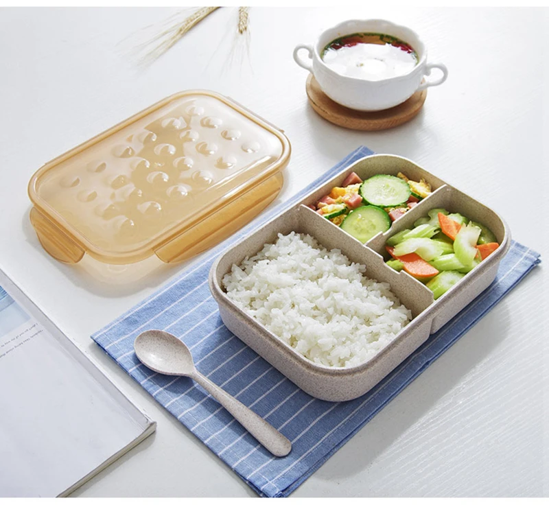 TUUTH Microwave Lunch Box 1200ml Portable Bento Box Wheat Straw Dinnerware Food Storage Container Children Kids School Office A5