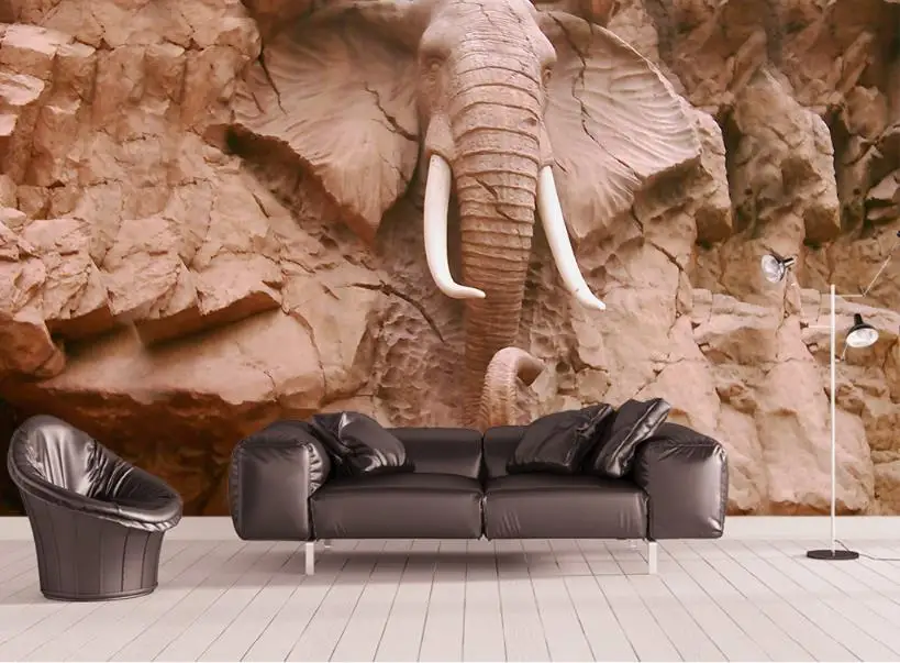 

Background wall painting home improvement customize Embossed elephants fashion large mural 3d wall murals wallpaper painting