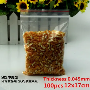 

100pcs/lot Clear cellophane bag Zip Lock Plastic Bags food bag, 12x17cm thickness:0.045mm Free shipping