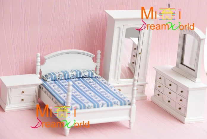 مصغرة الأثاث دمية مصغرة الملحقات الطازجة الأزرق الأبيض نوم 4 مجموعات جديدة! مصغرة الأثاث دمية مصغرة الملحقات الطازجة الأزرق الأبيض نوم 4 مجموعات جديدة!