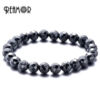 

REAMOR 5pcs/lot Black/Brown/Gray Faceted Hematite Bead Bracelet Natural Stone Beaded Bracelets for Men & Women Fashion Jewelry
