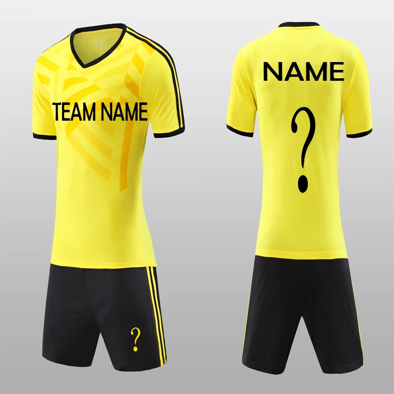 Free Shipping New 2018 Yellow Jerseys Black Shorts Men's Soccer Jerseys Set Can Customize Football Club Uniforms Kit Shirt Suits