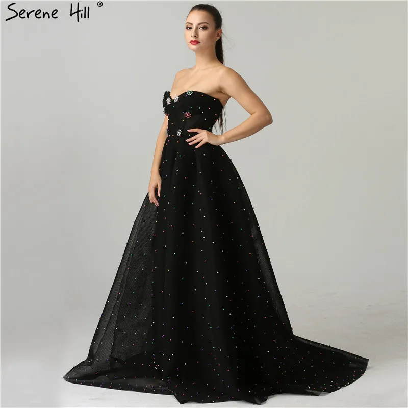 Черное Милое сексуальное Тюлевое платье для выпускного вечера, новейшие бриллиантовые жемчужины с открытыми плечами, модные вечерние платья LA6347