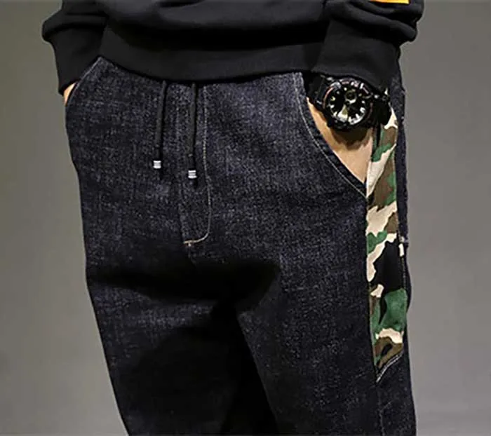 Растягивающиеся джинсы-шаровары мужские беговые брюки в повседневном стиле Свободные мешковатые из джинсовой ткани брюки боковые