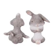 Украшения с милым Кроликом, украшения из смолы, сад, бонсай, домашние украшения, поделки из смолы, лежащий спальный кролик