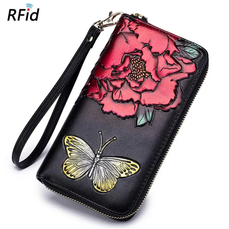 Сумки San maries 3D Lucky Flowers женский кошелек RFID карта кошелек с застежкой длинный клатч телефон браслет женские кошельки и кошелек - Цвет: APL-A099 red