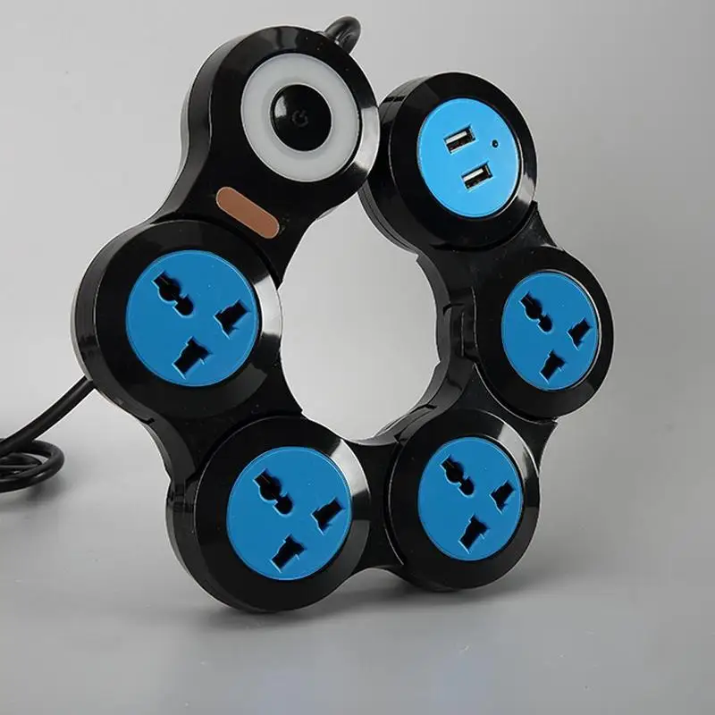 

Power Strip Flexible Rotary Movable 3/4/5 Outlets EU/US Plug Socket Indicator Light 1.8m Extension Cord 10A Travel Charger Blue
