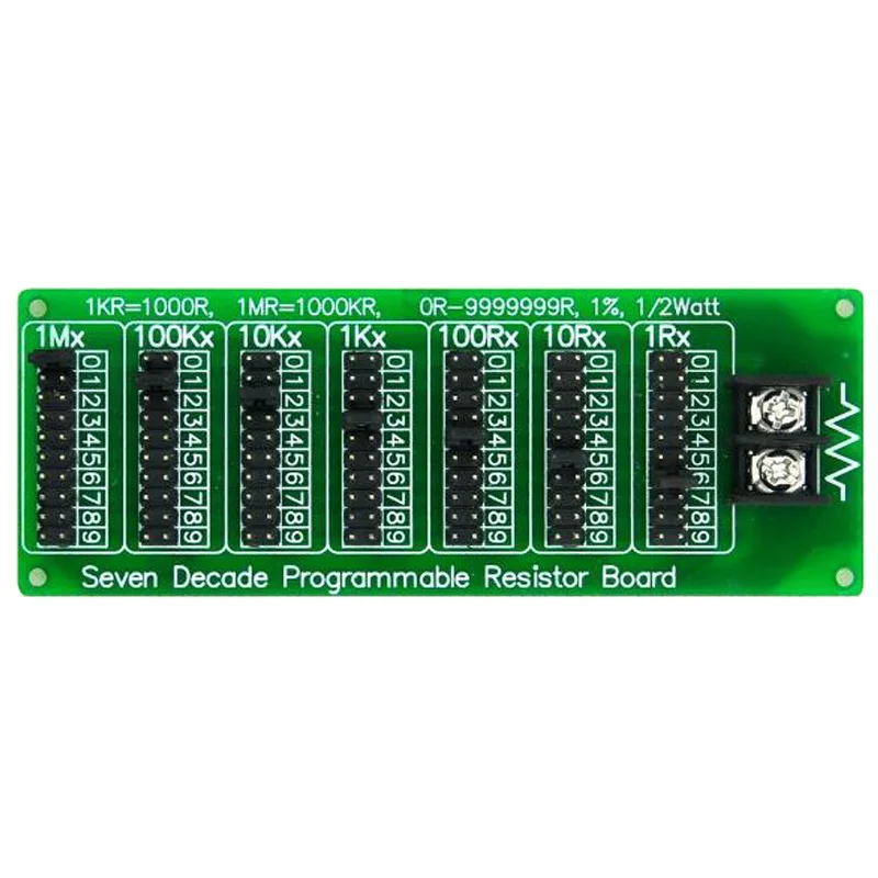 

1R - 9999999R Seven Decade Programmable Resistor Board, Step 1R, 1%, 1/2 Watt.