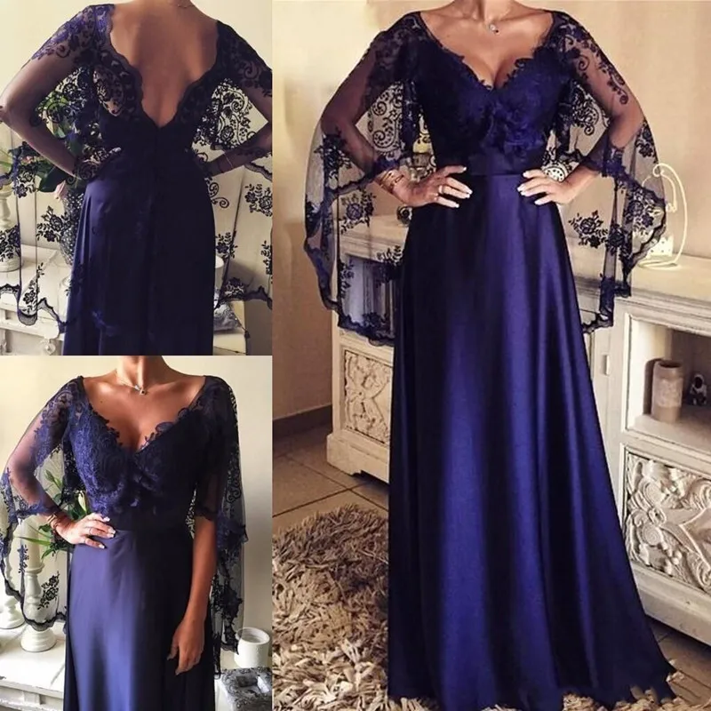 

vestido de madrinha Satin Mother of the Bride Dress 2019 Plus Size Mother Dress with Lace Cloak abito sposa Wedding Guest Dress