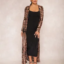 Adogirl модная сексуальная прозрачная длинная куртка с блестками длинный рукав открытая стежка тонкий женский кардиган верхняя одежда для ночного клуба пальто