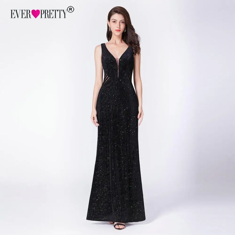 Robe De Soiree Русалочка вечернее платье Ever Pretty EP07439BK элегантные иллюзионные черные вечерние платья с v-образным вырезом и открытой спиной - Цвет: Black EP07439BK