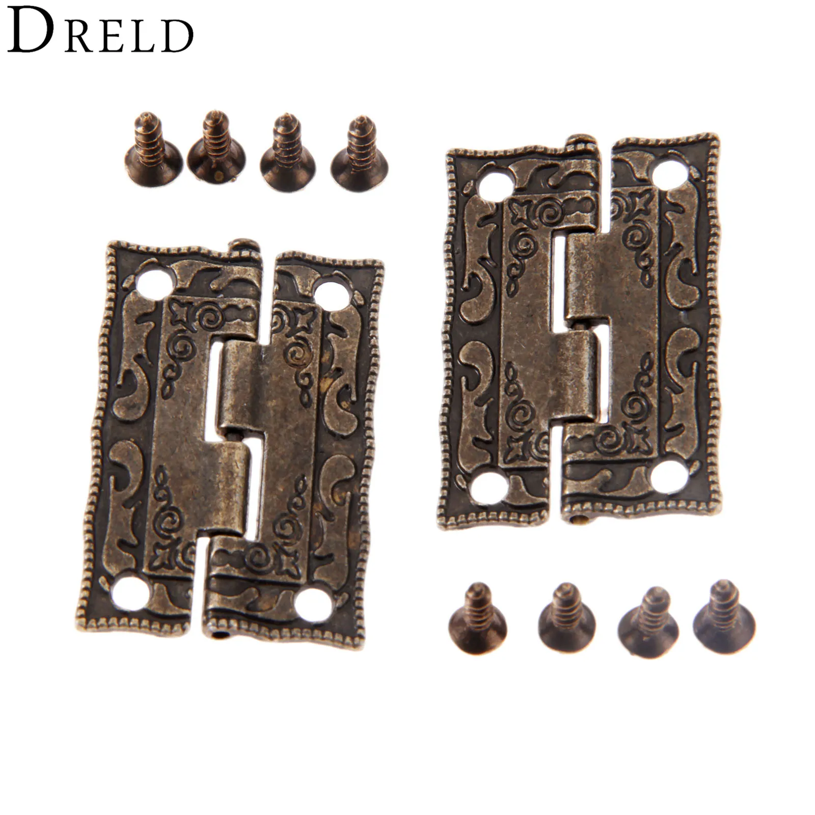 DRELD 2pcs 35*23mm Antique Bronze Hinges Door Drawer Decorative