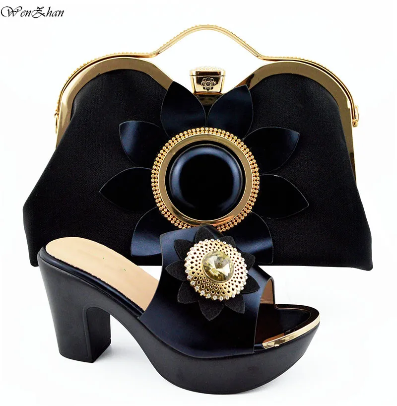 

Top Quality Black Italian Shoe to Match Women Handbag With Clutch African Party Shoes and Bag Sets For Daliy Use B94-5