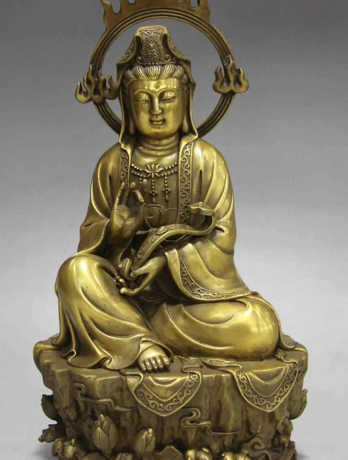 

Buddhsim Brass Copper RuYi Guan Yin Kwan-Yin Boddhisattva Buddha Goddess Statue