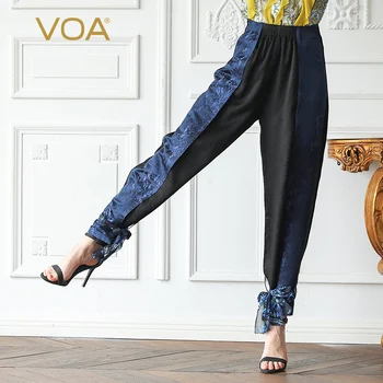 

VOA Silk Jacquard Harem Pants Autumn Long Trousers Women Cool Bow High Fashion Vintage pantalon femme Large Size streetwear K565