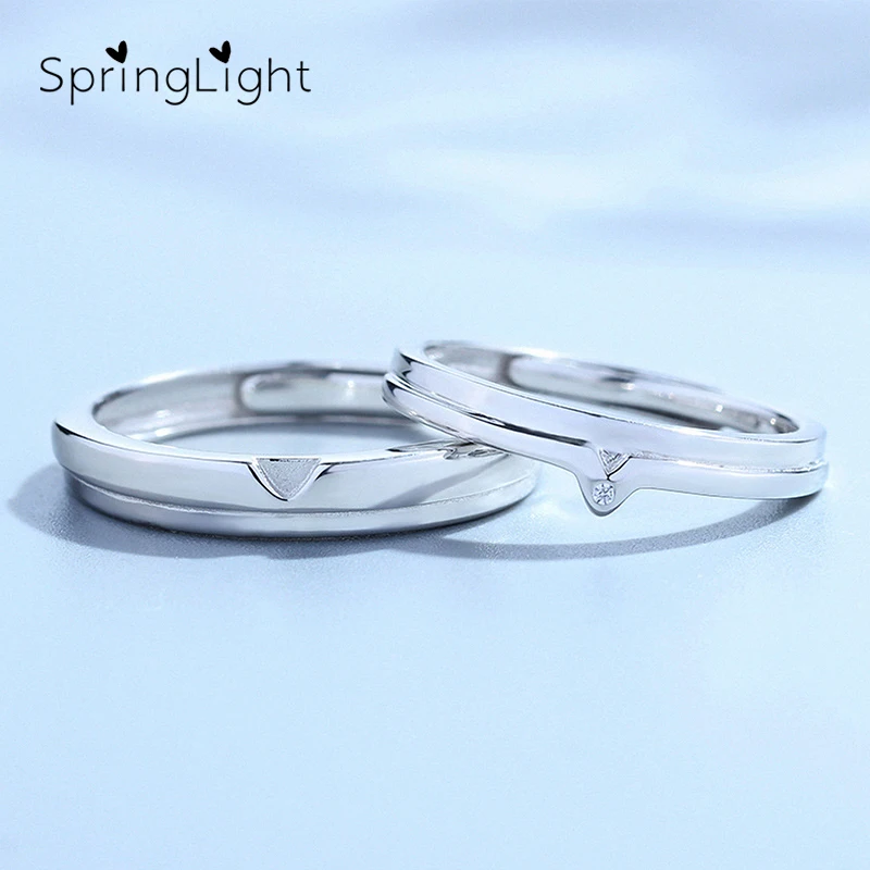 

SpringLight Real 925 Sterling Silver Handmade Designer Fine Jewelry In Harmony Couple Ring for Women Rings Sweet Gift Bijoux