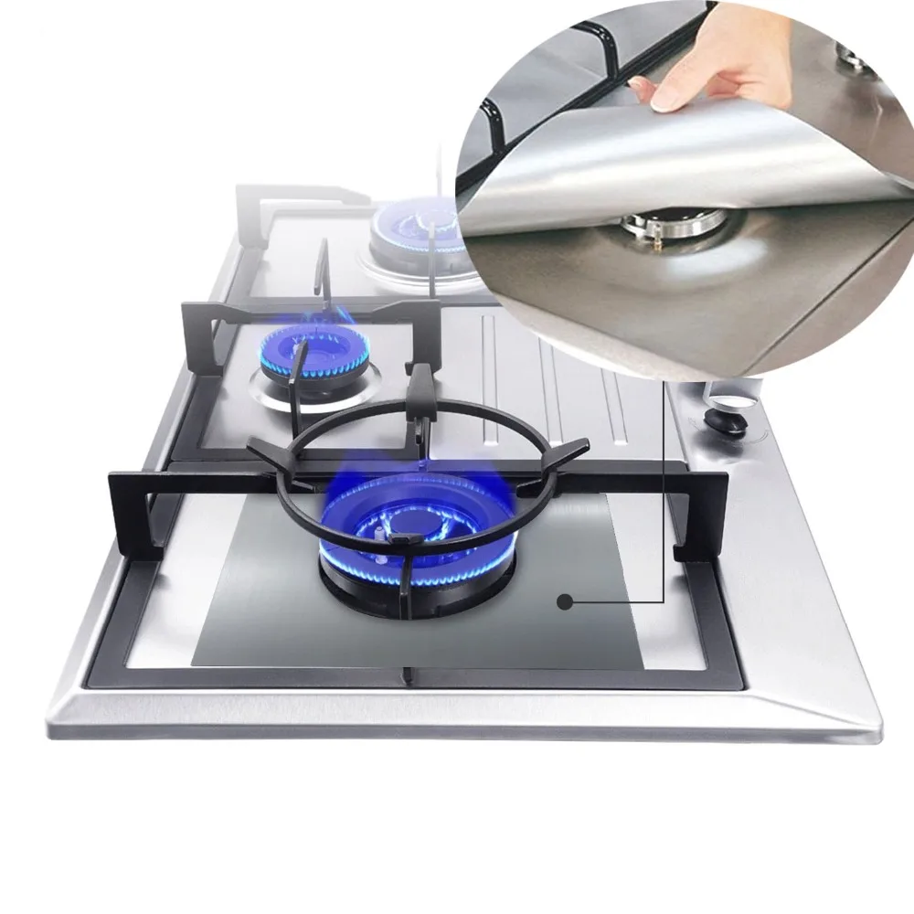 

4Pcs Reusable Foil Gas Hob Range Stovetop Burner Protector Liner Cover For Cleaning Kitchen Tools Kitchen Accessories