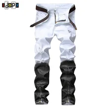 Idopy, панк стиль, черные и белые повседневные мужские хип-хоп байкерские джинсы, для ночного клуба, облегающие, с принтом, на молнии, штаны для бега для мужчин