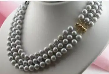 

new natural 8-9mm mm tahitian silver gray pearl necklace 17-19" yellow clasp
