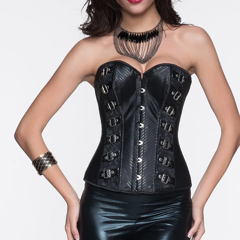 Black Gothic Steampunk Corset Steel Boned Corsets And Bustiers Sexy Burlesque Costumes Korsett 