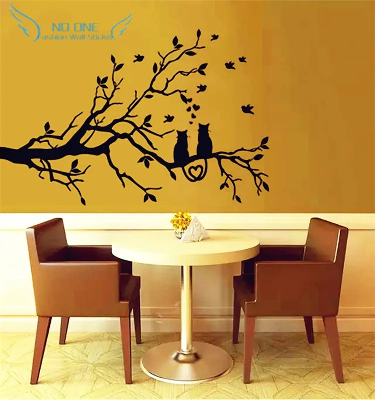 

Two Love Cats Crouched On The Branches Birds And Tree Wall Stickers Vinyl 3d Wall Decals Wall Stickers Home Decor DIY