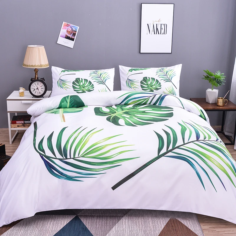 

ZEIMON Tropical Plant Comforter Bedding Sets Bedclothes Green Leaves Pattern 2/3pc Home Textiles Microfiber Fabric Home Textiles