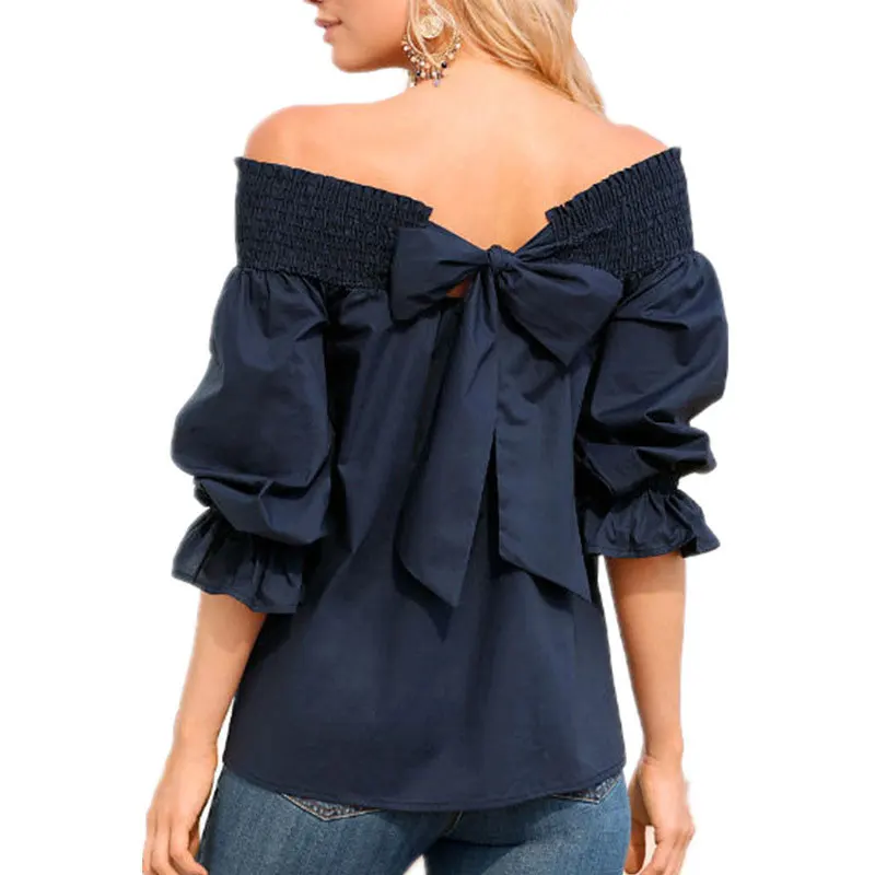 

Women Shirts And Blouses Summer Summer Casual Solid Color Off Shoulder Chiffon Blouse Women Half Sleeve Ladies Blouses