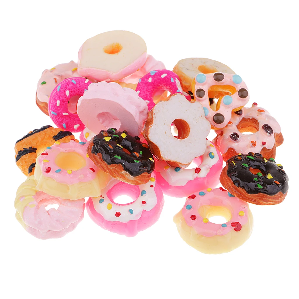 20Pcs Resin  Kawaii Doughnut Flatback Applique Embellishment DIY Crafts Scrapbooking Charms Phone Case Decoration