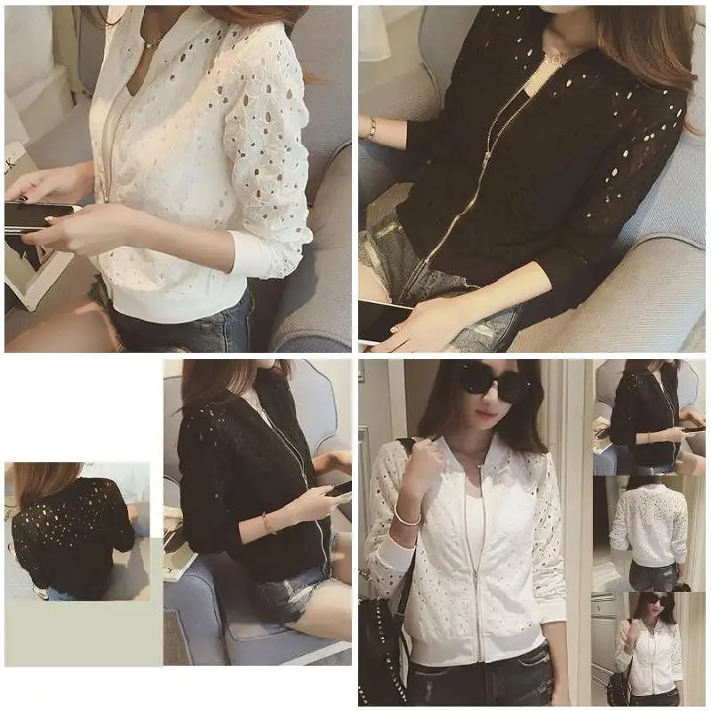 2019 Droppshiping Fashion Women Bomber Jacket Long Sleeve Lace Sunscreen Shirt Short Summer Thin Coat Casual Baseball Coat dg