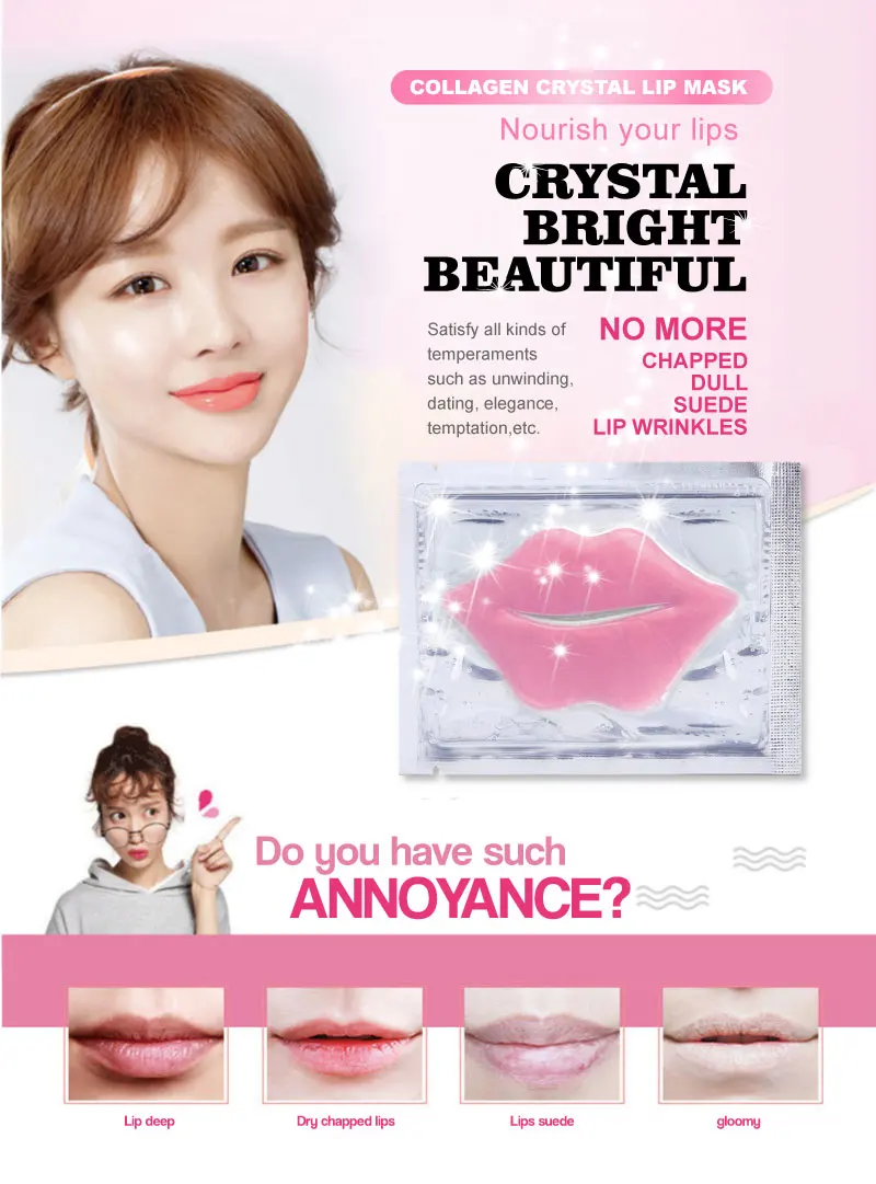 10Pcs Beauty Super Lip Plumper Pink Crystal Collagen Lip Mask Patches Moisture Essence Wrinkle Ance korean Cosmetics Skin Care