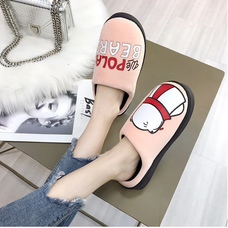 

EABXZ Women Winter Home Slippers Cartoon Cat Shoes Non-slip Soft Warm House Slippers Indoor Bedroom shoes woman slides