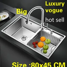 Квартиры роскошный двойной кухонный паз раковина vogue сделать блюда 304 из нержавеющей стали большая Горячая 800x450 мм