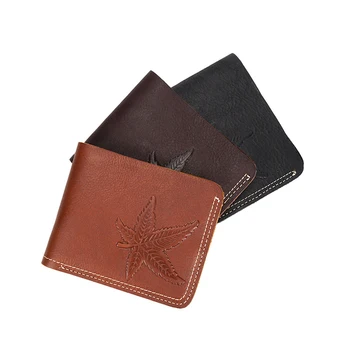 

Vintage Genuine Leather Real Cowhide Maple Leaf Men's Short Wallet Wallets Purse Credit Card Holders For Man