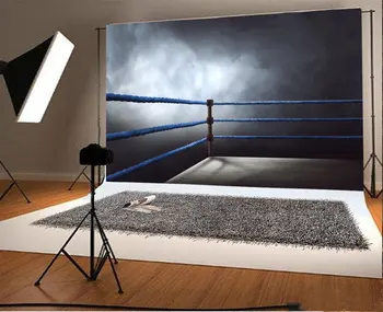 

wall photo backdrop Vinyl cloth High quality Computer print Regular Boxing Ring Ropes Spotlight Grey background