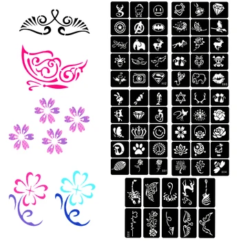

5 Sheet Art Tattoo Stencil Kids Cute Painting Template Small Airbrush Henna Tattoo Stencils 70 Designs Flower Wings Symbol
