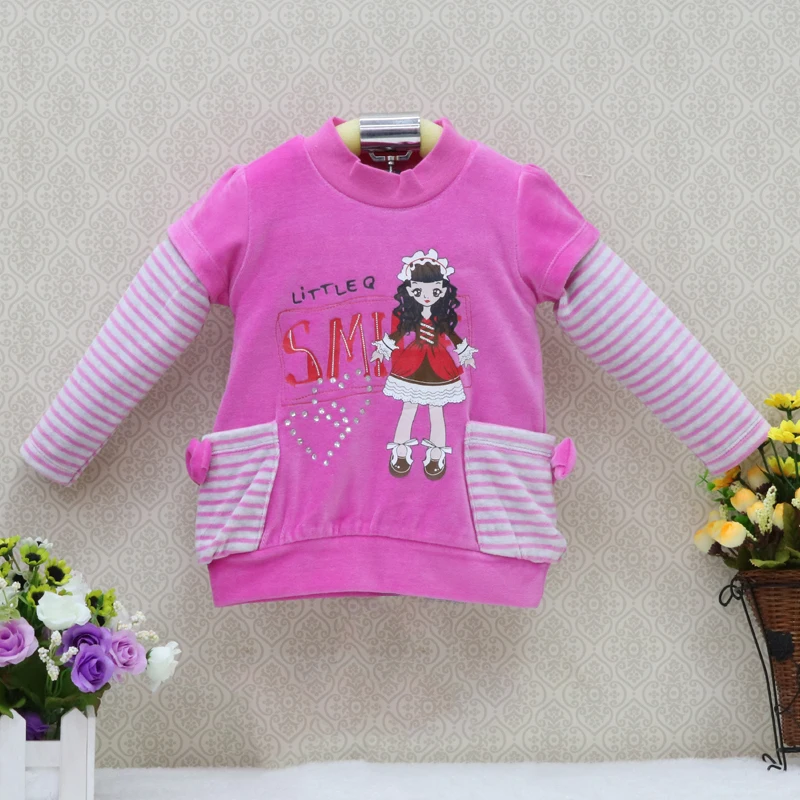 Baby Girls Long Sleeve Spring Velour O neck striped patchwork blouse children clothing for birthday party