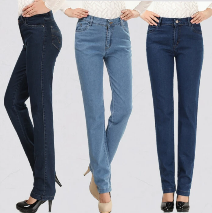 2017 new Women Pants Elegant Mother Denim Pants High Waist Jeans Straight Elastic Middle Age Plus